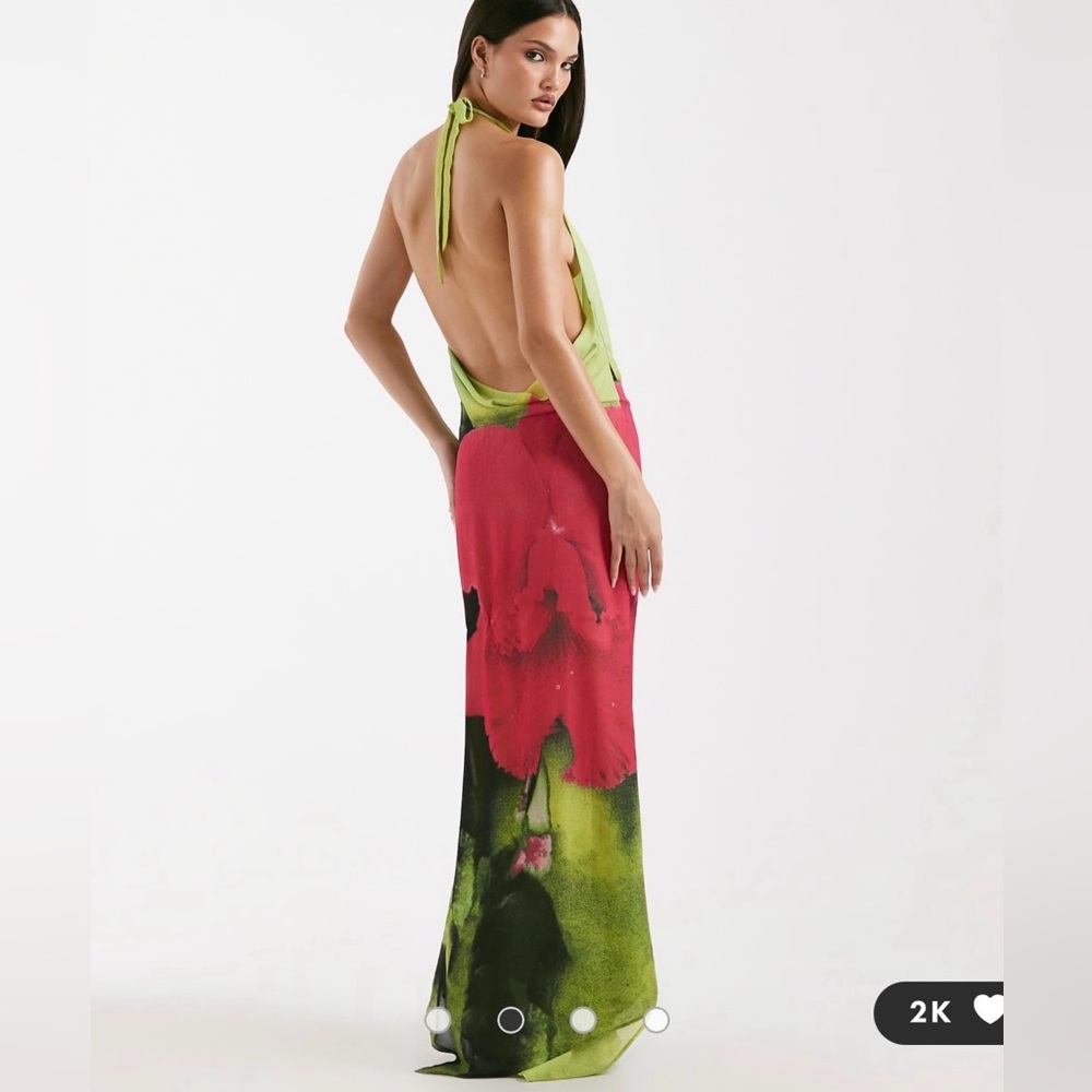ASOS Lime Green and Red Maxi Dress - Picture 2 of 4